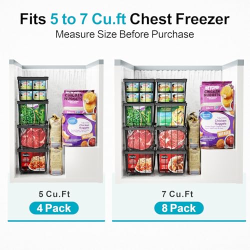 iSPECLE Chest Freezer Organizer - Storage Baskets for 5 to 7 Cu.Ft, 8 Pack - color: 8-Pack Black (2 Columns)