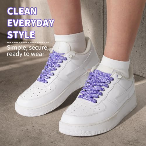 Stepace 2 Pairs Rainbow Elastic No Tie Shoe Laces for Sneaker Paisley Print - color: Purple Paisley