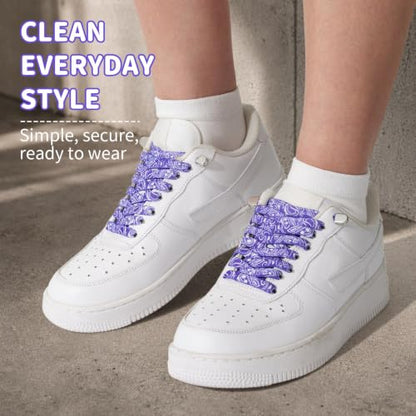 Stepace 2 Pairs Rainbow Elastic No Tie Shoe Laces for Sneaker Paisley Print - color: Purple Paisley