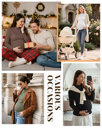 4 Pack Women Maternity Side Ruched Long Sleeve Shirts - color: Gray Green, Brown, White, Black, size: Medium