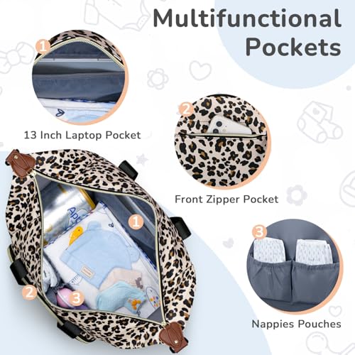 Tenot Diaper Bag Tote, Baby Bag with Pacifier Case Leopard Print - color: Leopard Print, size: Medium