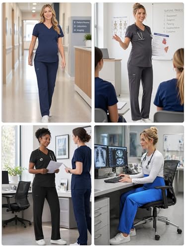 Women's Maternity Scrub Pants with 6 Pockets & 4-Way Stretch - color: Black, size: Medium
