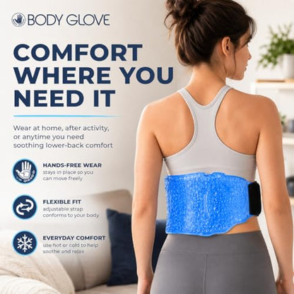 Body Glove Silica Pearl Back Ice Pack Wrap, Reusable Hot or Cold Compress Gel Pack for Back, Adjustable Ice Wrap for Lower Back Pain, Flexible Cold Pack for Injuries