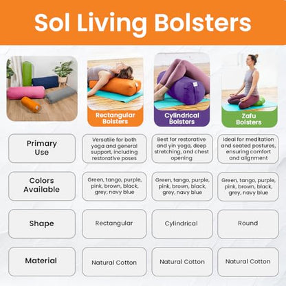 Sol Living Rectangular Yoga Bolster Meditation Pillow, Extra Firm Cotton - color: Brown, size: Rectangular 26" x 8" x 5"