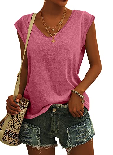 Langwyqu Womens' Cap Sleeve Tees Casual Loose Fit Basic Shirts Tank Tops - color: 00- Brick Red, size: X-Large