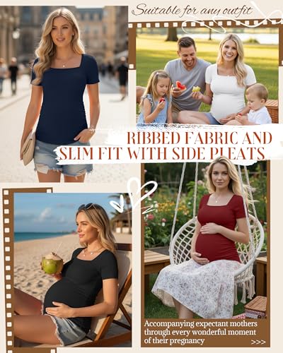 Huukeay 4 Pack Women's Short Sleeve Maternity Shirts - color: Black, White, Navy Blue, Wine Red, size: Medium
