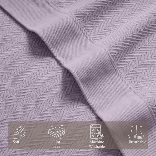 Threadmill Luxury 100% Cotton Queen Herringbone Blanket, Lilac - color: Lilac, size: Queen (90" x 92")