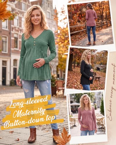 Cutecrop 3 Pack Maternity Long Sleeve V Neck Shirt - color: Black, Pink, Green, size: Large