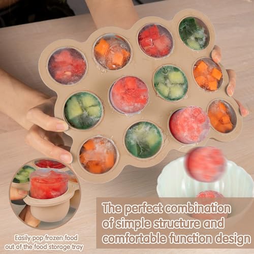 Silicone Freezer Tray with Clip-on Lid, 1.5oz x 12 Pods (Brown) - color: Light Brown (12 x 1.5 OZ)