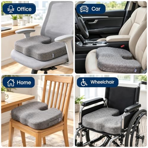 Gel Seat Cushion for Long Sitting, Office Chair Memory Foam Cushion, Gray - color: Grey