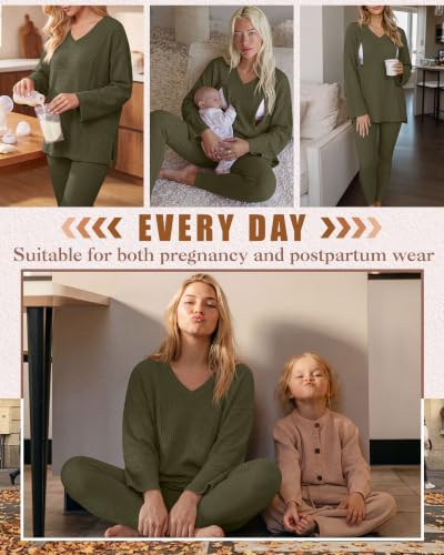 Neer 2 Pcs Maternity Nursing Pajamas Set Oversize - color: Army Green, size: X-Large