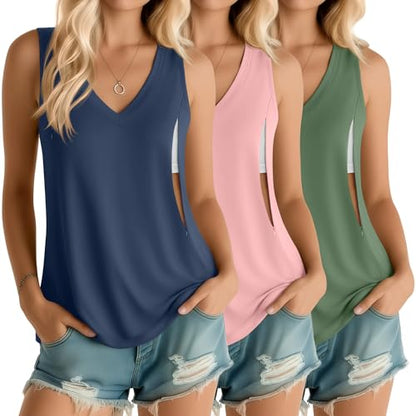 Ficerd 3 Pack Women's Nursing Tank Tops - color: Apple Green, Baby Pink, Haze Blue, size: Medium