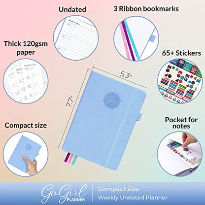 GoGirl Planner for Women, Undated Weekly Agenda Journal, Light Blue - color: Light Blue, size: Compact (5.3" x 7.7")