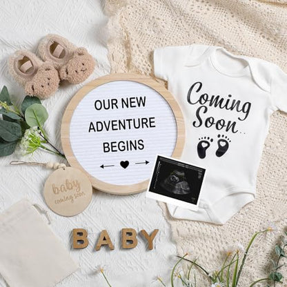 Canlierr 8 Pcs Pregnancy Announcement Felt Letter Board Kit Bodysuit, White - color: White