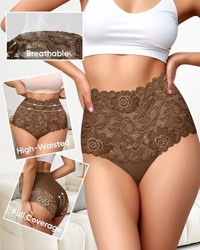 Women's High Waisted Underwear Lace Panties Full Coverage 4 Pack - color: Multicolor-b, size: XX-Large