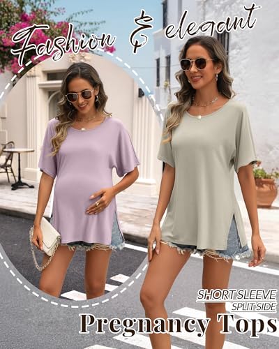 Riyiper 3 Pack Women's Maternity Tunic Cotton Shirts - color: Cement Gray, Gray Purple, Black, size: Medium