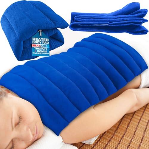 XL Microwavable Heating Pad with Cover Releases Moist Heat for Back Pain - color: Blue