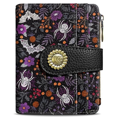 Kelvoris Goth Bats Spiders Web Small Rfid Women Wallet Zipper Coin Pocket - color: Bats and Spiders