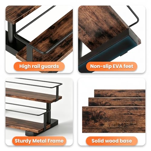 2-Tier Coffee Syrup Rack with Wooden Shelves, Holds 6 Bottles - size: 6-bottle