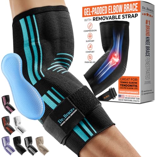 DR. BRACE® Elite Elbow Brace Support, Breathable Elbow Compression Sleeve with Gel Pad for Golfer's, Tennis Elbow & Tendonitis Treatment & Pain Relief - color: Black-Blue, size: Large