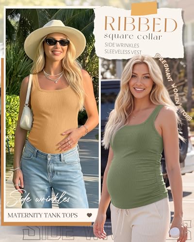 3 Pack Maternity Tank Tops Pregnancy Shirts - color: Ginger Yellow, Sage Green, Apricot, size: Small