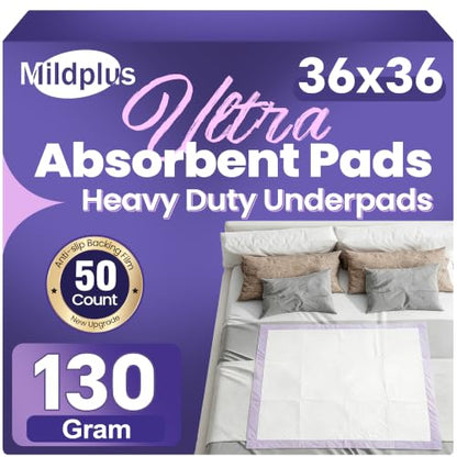 MILDPLUS Heavy Duty Underpad 36''x36'' 50 Count (Purple) - size: 36x36-50 (Purple)