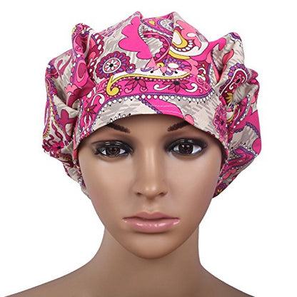 4Pcs Scrub Caps for Women Nurse Surgical Hats Adjustable Working Cap Satin-Lined Doctor Hat with Sweatband and Buttons - color: Kppm-1-9