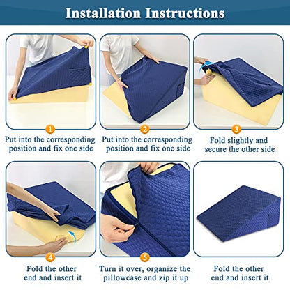 Wedge Pillow Cover Quilted Triangle Incline Bed Wedge Pillowcase Slanted Pillow Case Protector(24"x25"x12") with Pocket & Zipper Only Replacement Cover Machine Washable - color: Blue