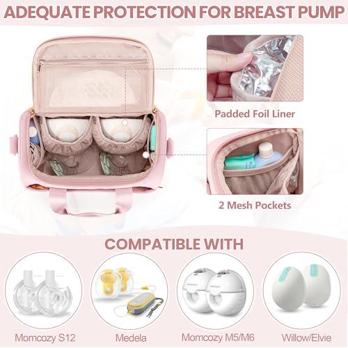 Fasrom Wearable Breast Pump Bag with Breastmilk Cooler Compartment - color: Pink