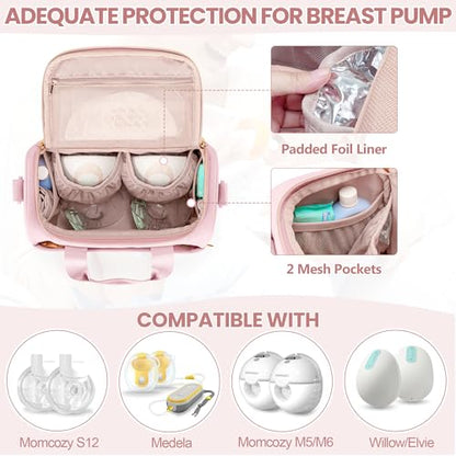 Fasrom Wearable Breast Pump Bag with Breastmilk Cooler Compartment - color: Pink