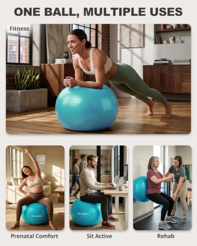 Trideer Yoga Ball for Exercise, Pregnancy, Exercise Ball, Pump Included - color: Turkis, size: L(23-26ines/58-65cm)