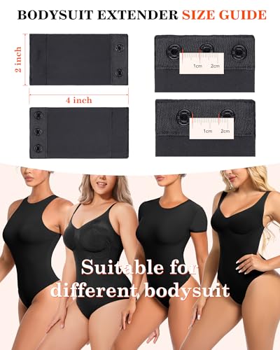 Women Bodysuit Extender Adjustable Snap Crotch Add Length To Crotch Extender(Not suitable for metal clasp) - color: Black-（2pc,3 Plastic，4" Length）