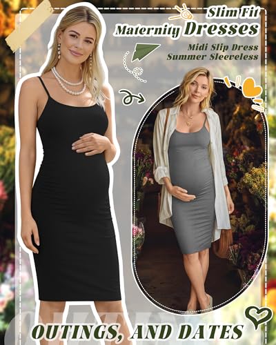 3 Pack Maternity Summer Slip Dress - color: Light Gray, Dark Gray, Black, size: Large