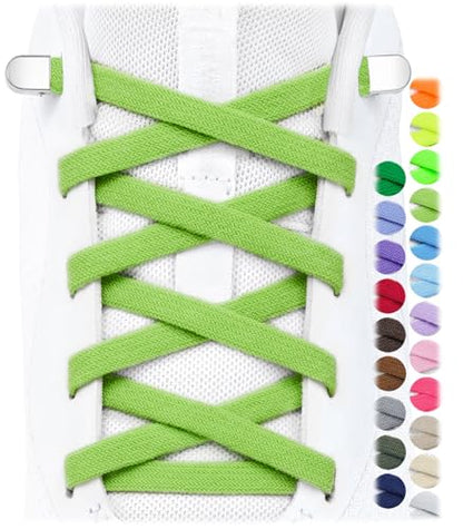 Stepace 2 Pairs Flat Elastic No Tie Shoe Laces for Kids and Adults Sneakers - color: Apple Green