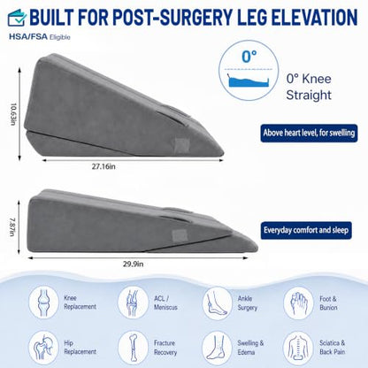 Leg Elevation Pillow for After Surgery, Firm Foam Knee Wedge, Single Leg - color: Darkgray