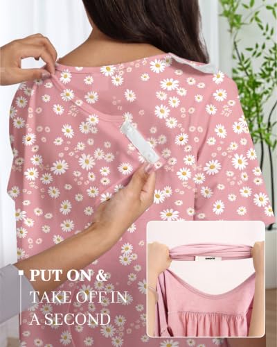 Hospital Gowns for Women Open Back with Snaps - color: Blue Flower, size: Medium