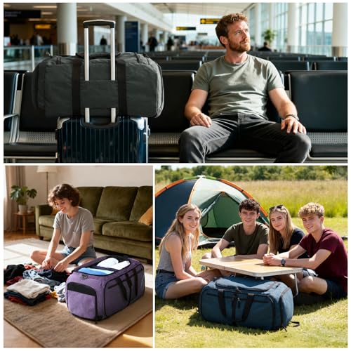 MIER Packable Travel Duffle Bag with Shoe Compartment, 80L, Purple - color: Purple, size: 80L