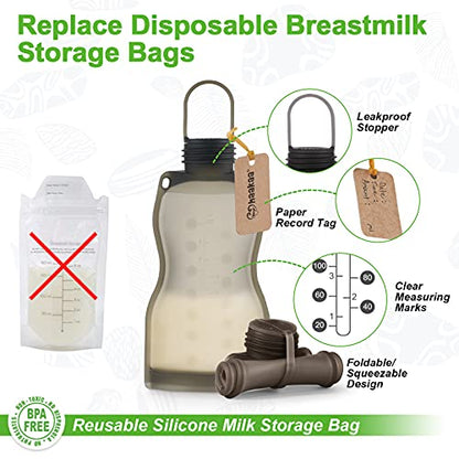 haakaa Silicone Breast Milk Storage Bags,9oz/260ml,5 Count, Grey - color: Gray, size: 5 Count