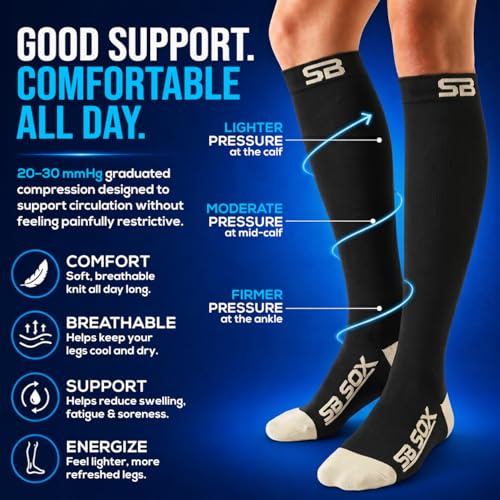 SB SOX Compression Socks for Men & Women (20-30mmHg) - color: Black/Beige, size: Small