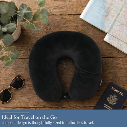 Brookstone Microbead Neck Pillow Soft Travel Pillow with Phone Pocket - color: Black