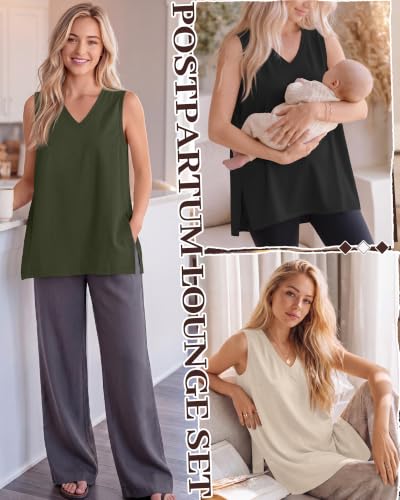4 Pack Womens Nursing Oversized Tank Tops - color: Khaki, Army Green, Cream, Black, size: Small