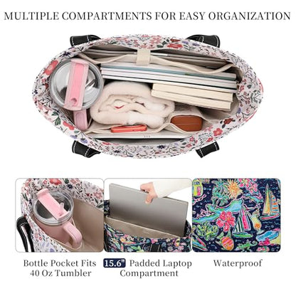 Tote Bag for Women with LaptopCompartment & Cup Holder - color: Bermuda Island