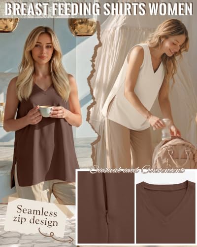 3 Pack Womens Maternity Nursing Tank Top - color: Cream, Camel, Brown, size: X-Large