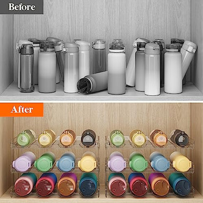 Lifewit Stackable Water Bottle Organizer for Cabinet, Clear Tumbler Holder - size: 3 Tier-12 Bottle