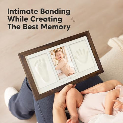 KeaBabies Baby Hand and Footprint Kit, Clay Keepsake Frame (Dark Walnut) - color: Dark Walnut, size: Duo Frame, 13" x 7.8"