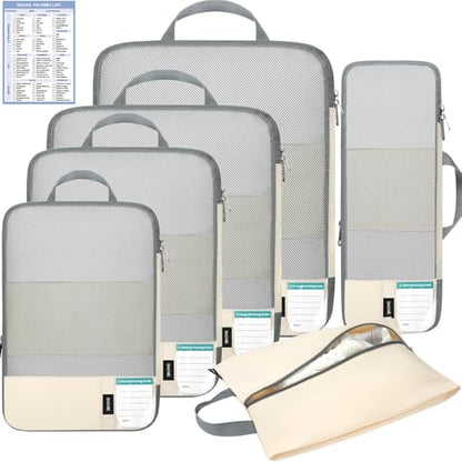 BAGAIL Lightweight Compression Packing Cubes for Travel, 6 Set, Beige - color: Beige