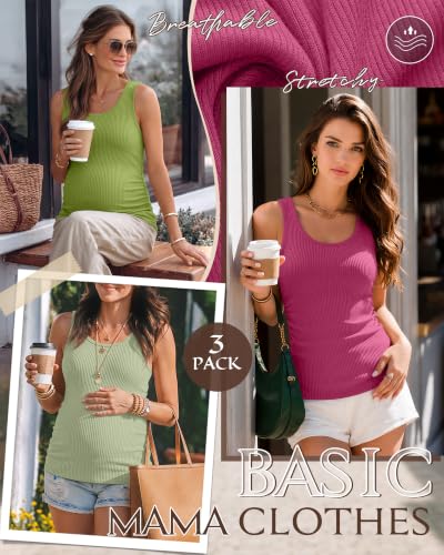 Riyiper 3 Pack Women's Maternity Tank Tops - color: Rose Red, Light Green, Avocado, size: Small