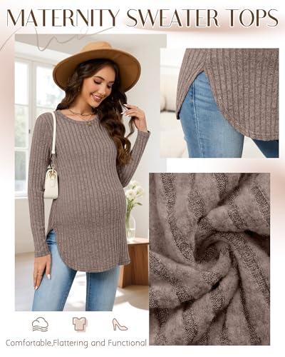 3 Pack Maternity Shirts Pregnancy Sweaters Tunic Tops - color: Coffee, Apricot, Black, size: Large