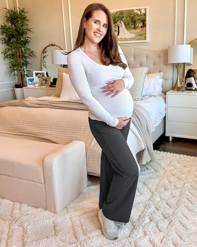 G4Free BareFeel Maternity Yoga Pants Pregnancy Slacks Over the Belly - color: Dark Gray, size: X-Small