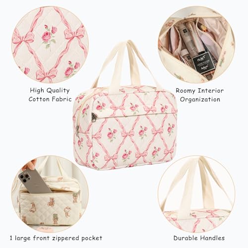 uekeboag Large Size Quilted Makeup Bag with Top Handle(03Pink Bow) - color: 03Pink Bows